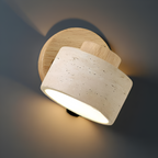 NordCyl: Minimalistic LED Wall Light in Warm White Made of Travertine Stone & Wood – Decorative for Hallways & Living Spaces