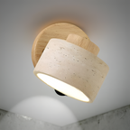 NordCyl: Minimalistic LED Wall Light in Warm White Made of Travertine Stone & Wood – Decorative for Hallways & Living Spaces