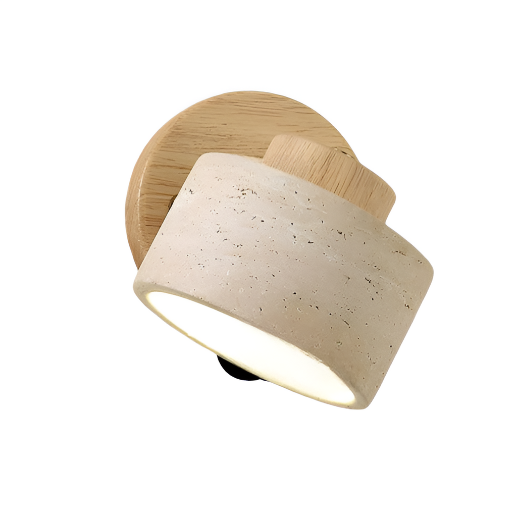 NordCyl: Minimalistic LED Wall Light in Warm White Made of Travertine Stone & Wood – Decorative for Hallways & Living Spaces