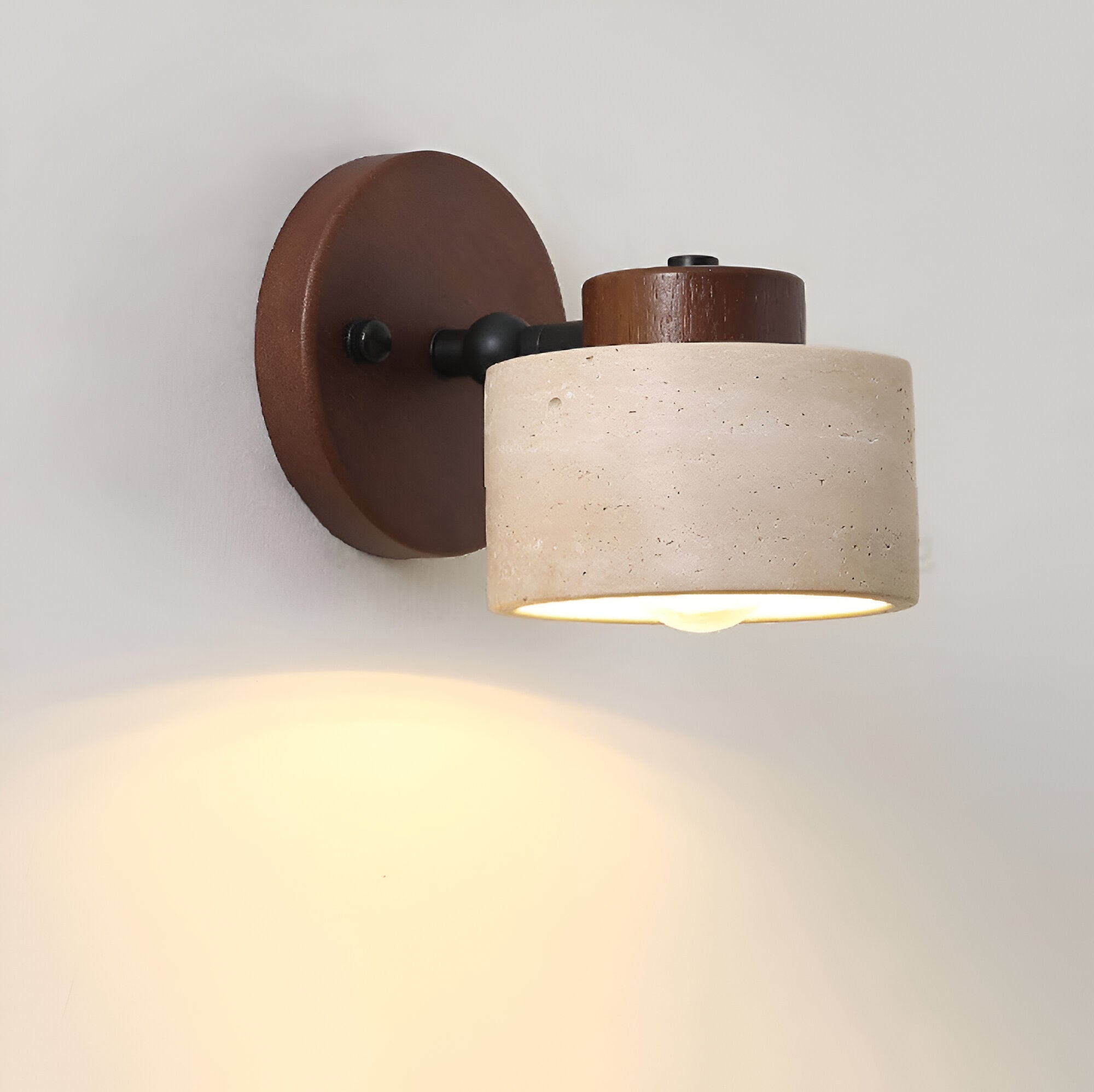 NordCyl: Minimalistic LED Wall Light in Warm White Made of Travertine Stone & Wood – Decorative for Hallways & Living Spaces