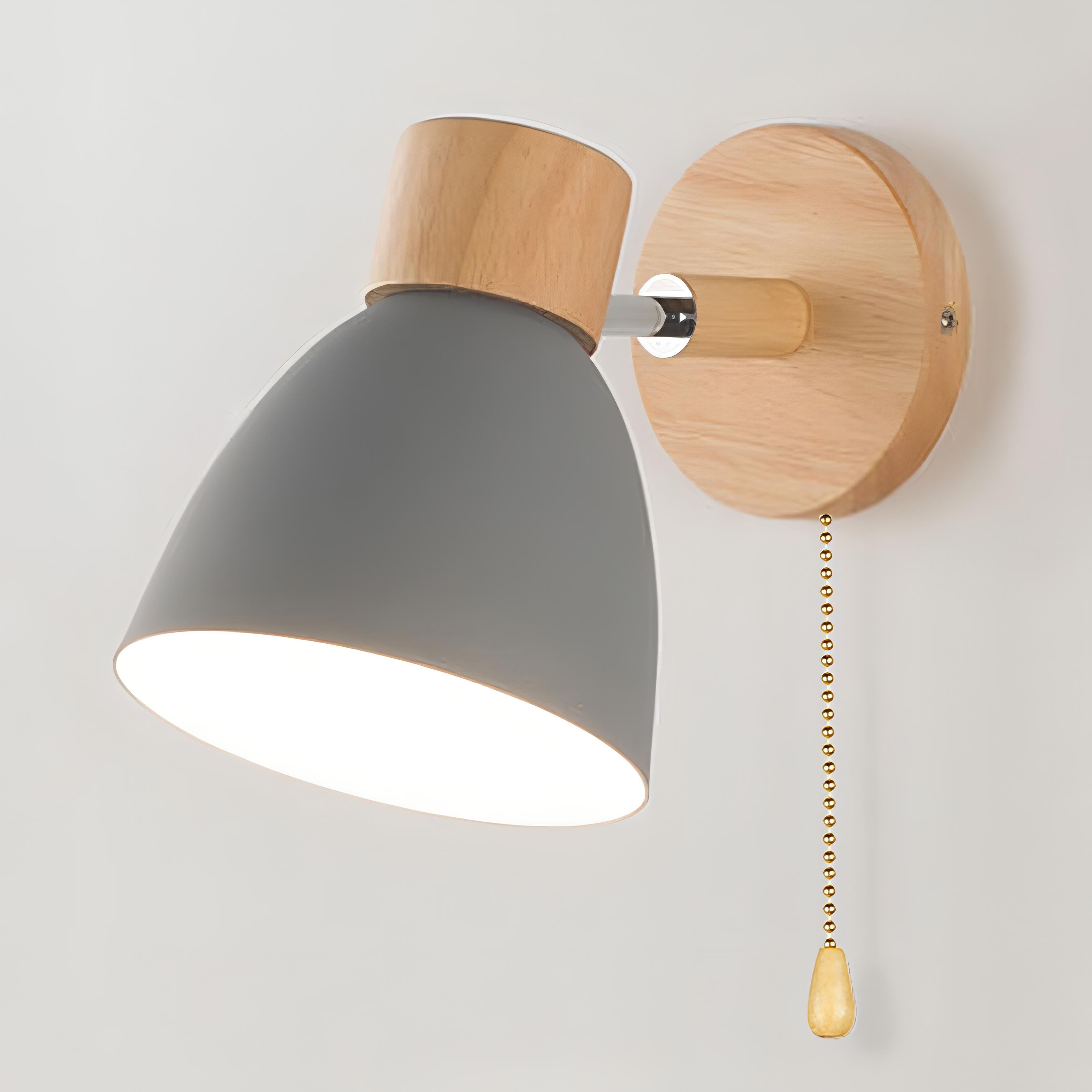 NordLuma: Scandinavian Wall Light Wood & Metal – LED Wall Lamp with Pull Switch for Bedroom & Hallway