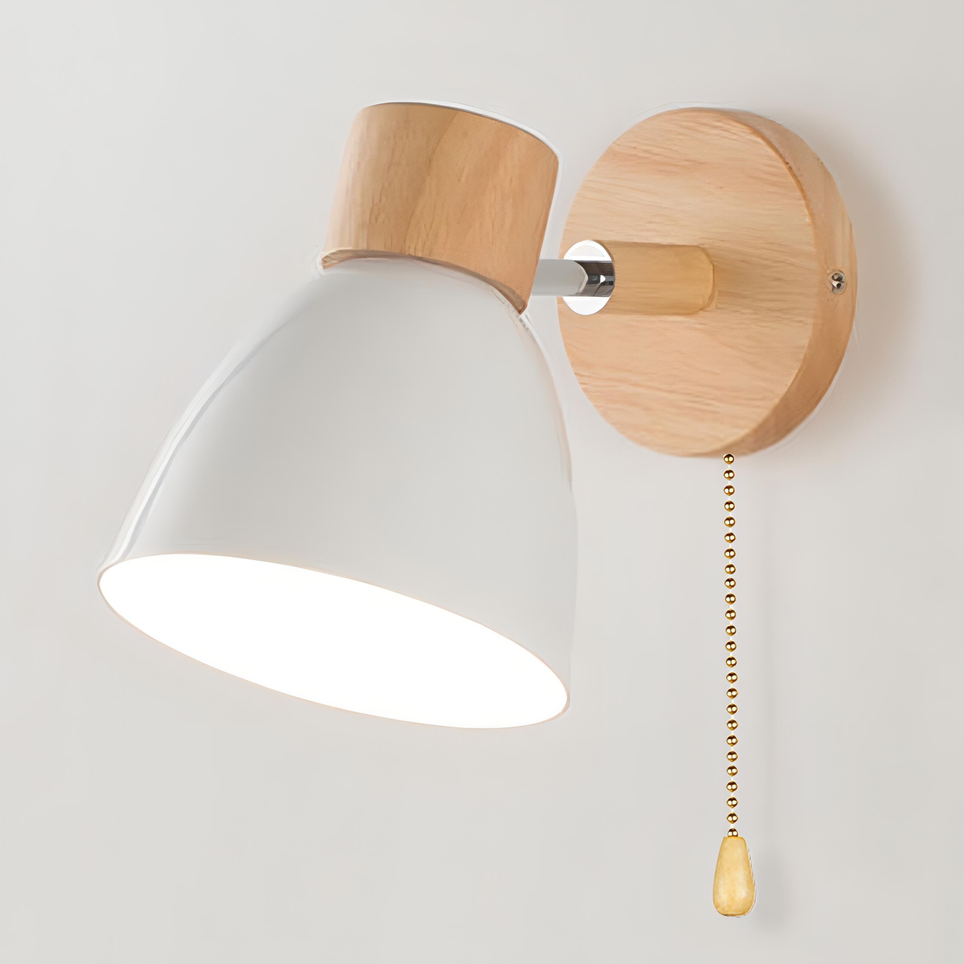 NordLuma: Scandinavian Wall Light Wood & Metal – LED Wall Lamp with Pull Switch for Bedroom & Hallway