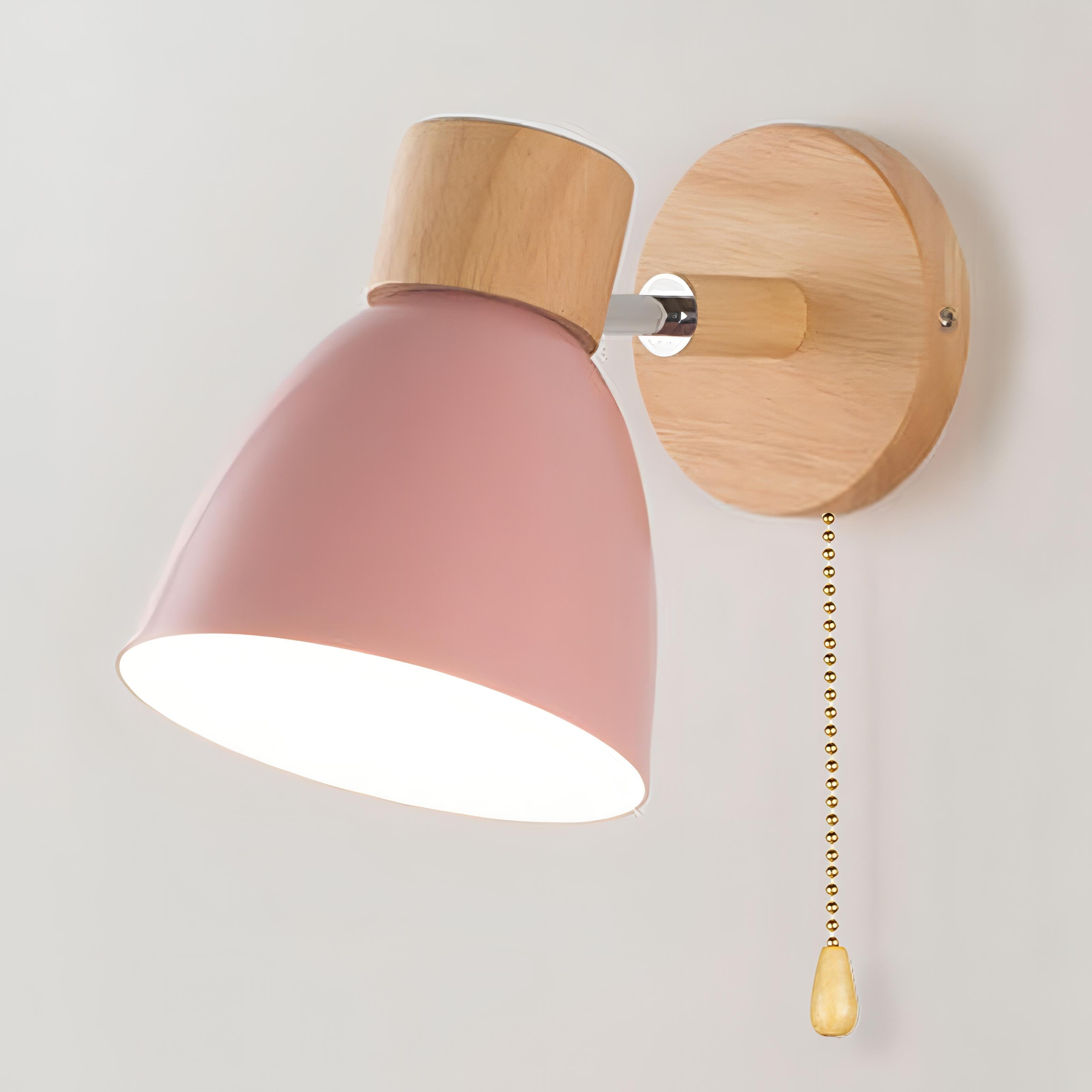 NordLuma: Scandinavian Wall Light Wood & Metal – LED Wall Lamp with Pull Switch for Bedroom & Hallway