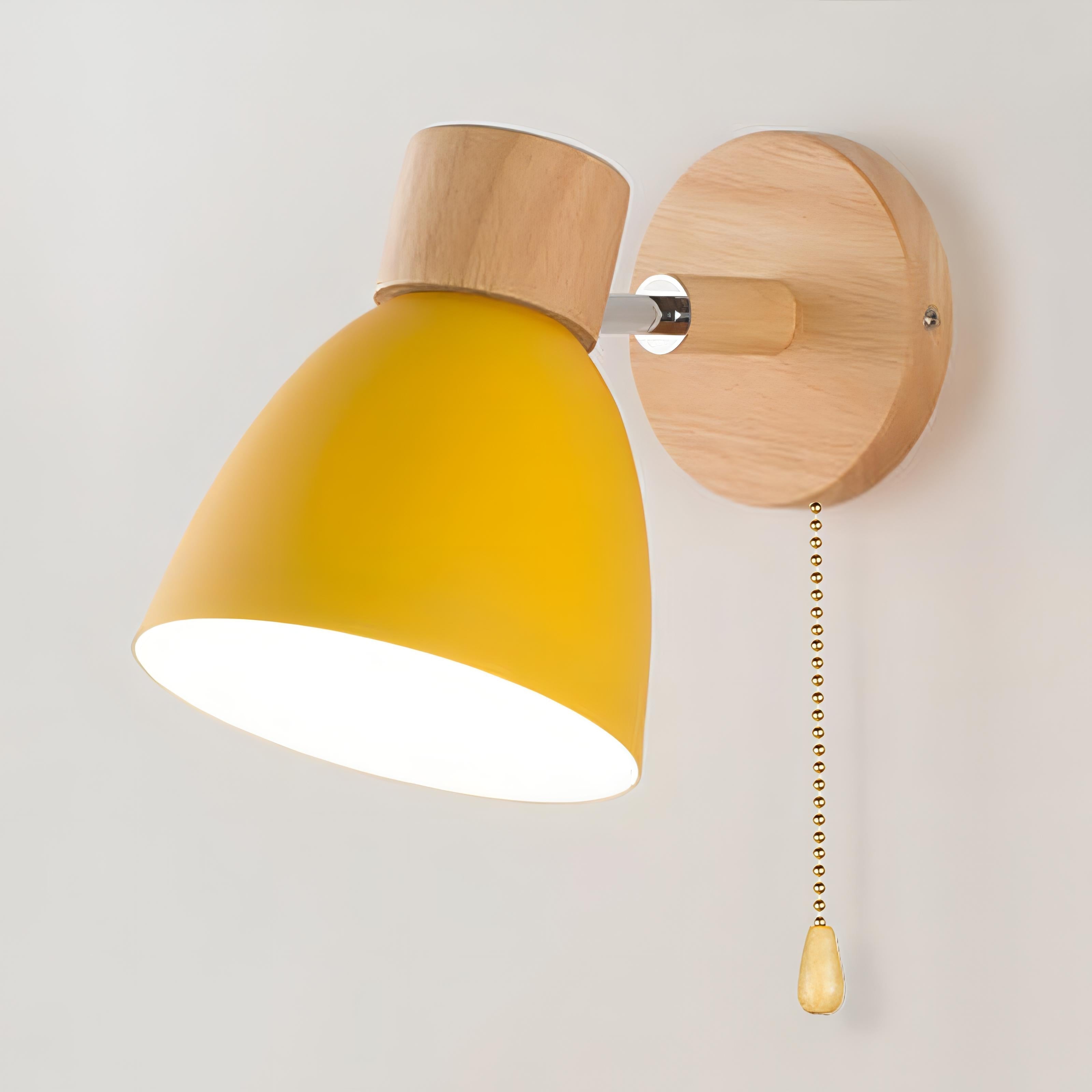NordLuma: Scandinavian Wall Light Wood & Metal – LED Wall Lamp with Pull Switch for Bedroom & Hallway