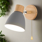 NordLuma: Scandinavian Wall Light Wood & Metal – LED Wall Lamp with Pull Switch for Bedroom & Hallway