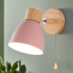NordLuma: Scandinavian Wall Light Wood & Metal – LED Wall Lamp with Pull Switch for Bedroom & Hallway