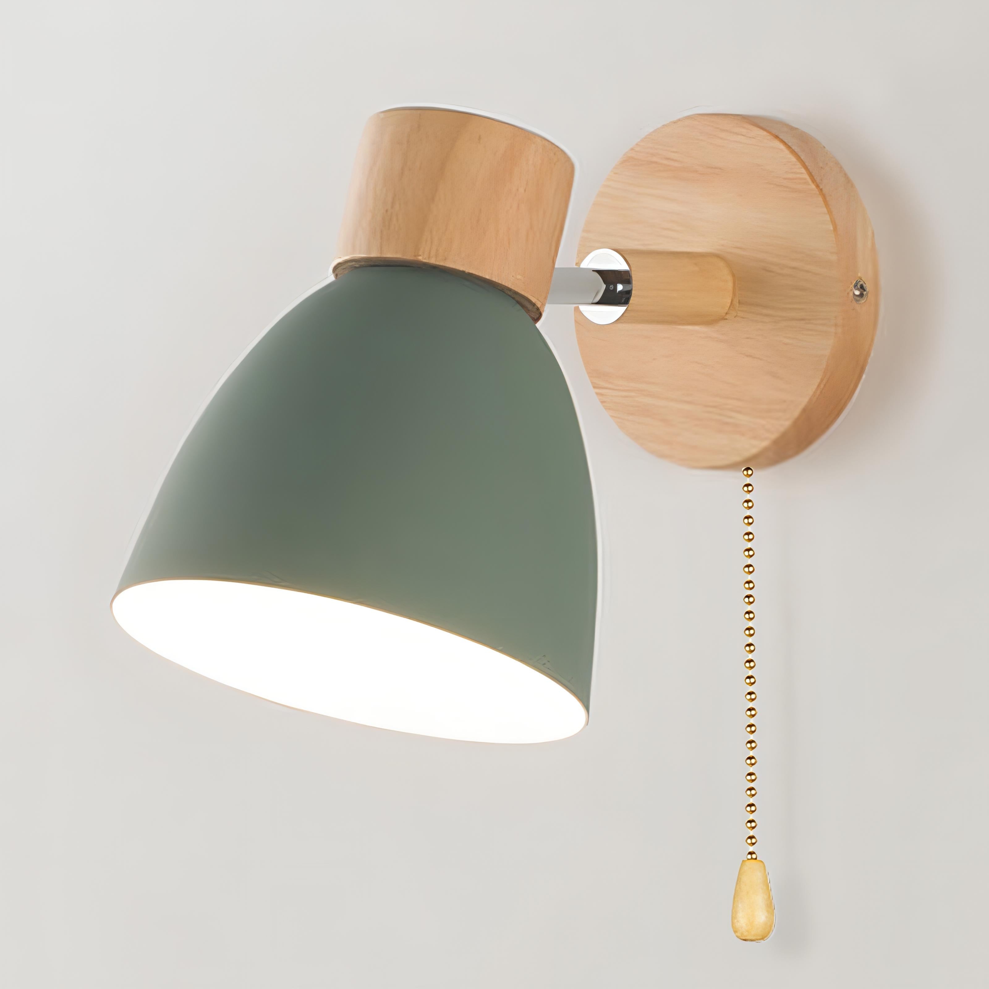 NordLuma: Scandinavian Wall Light Wood & Metal – LED Wall Lamp with Pull Switch for Bedroom & Hallway