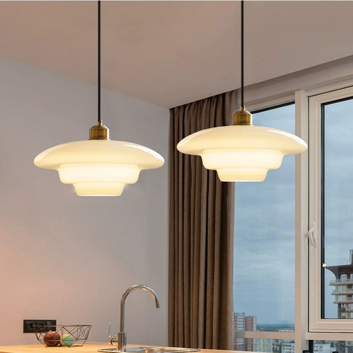 NordWeiß: Scandinavian Glass Pendant Light – Round Milk Glass Hanging Lamp for Dining Room & Living Room