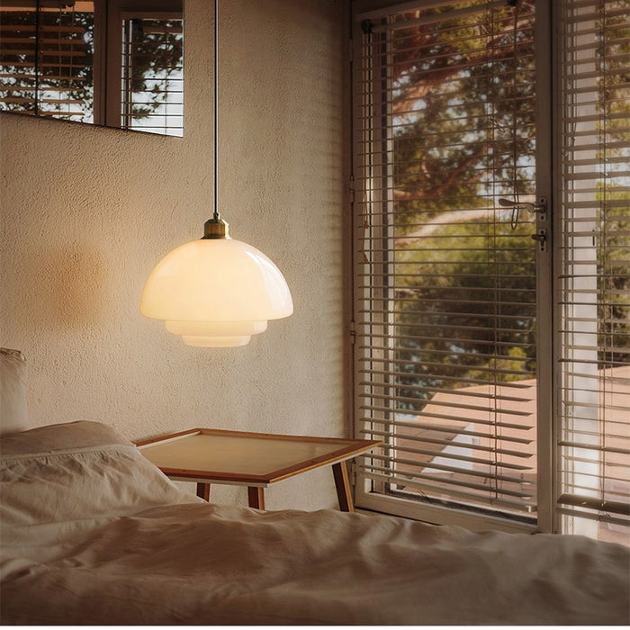 NordWeiß: Scandinavian Glass Pendant Light – Round Milk Glass Hanging Lamp for Dining Room & Living Room