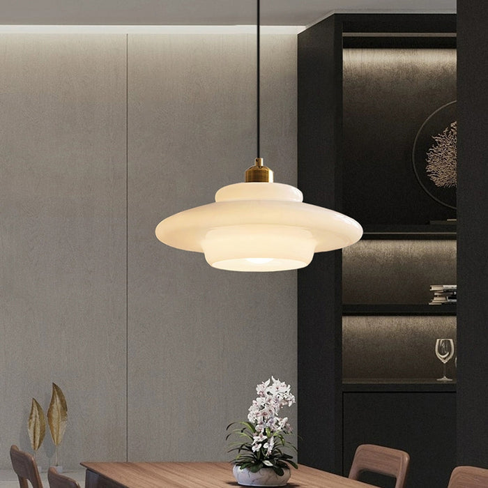 NordWeiß: Scandinavian Glass Pendant Light – Round Milk Glass Hanging Lamp for Dining Room & Living Room