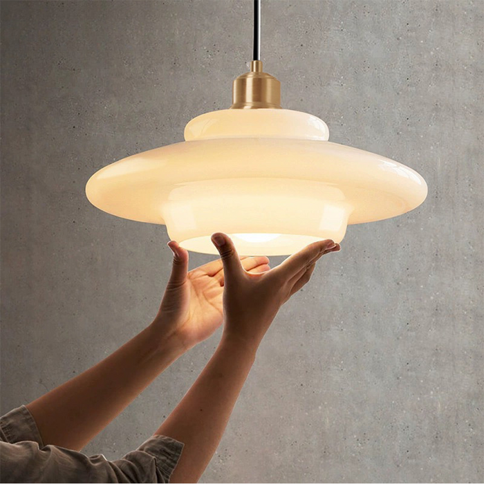 NordWeiß: Scandinavian Glass Pendant Light – Round Milk Glass Hanging Lamp for Dining Room & Living Room