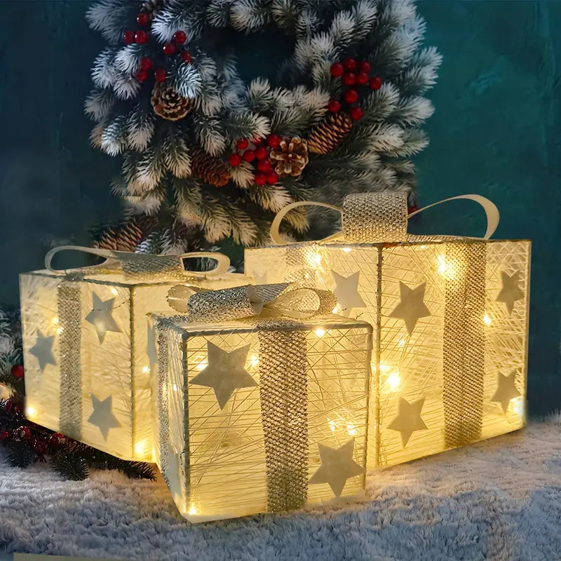 NordiGlow: 3-Piece LED Gift Boxes – Illuminating Christmas Decor for Indoor & Outdoor