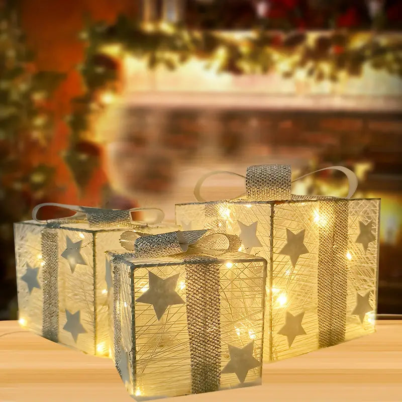 NordiGlow: 3-Piece LED Gift Boxes – Illuminating Christmas Decor for Indoor & Outdoor