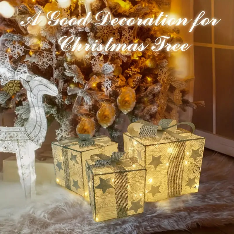 NordiGlow: 3-Piece LED Gift Boxes – Illuminating Christmas Decor for Indoor & Outdoor