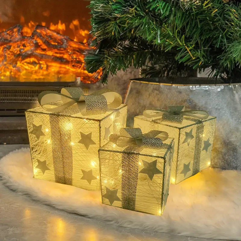 NordiGlow: 3-Piece LED Gift Boxes – Illuminating Christmas Decor for Indoor & Outdoor