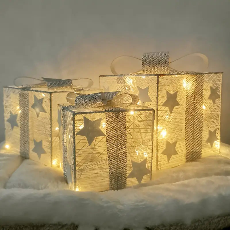 NordiGlow: 3-Piece LED Gift Boxes – Illuminating Christmas Decor for Indoor & Outdoor