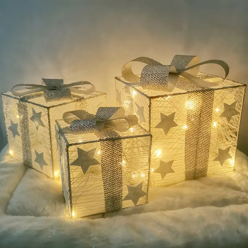 NordiGlow: 3-Piece LED Gift Boxes – Illuminating Christmas Decor for Indoor & Outdoor