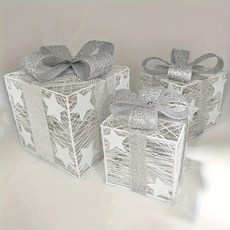 NordiGlow: 3-Piece LED Gift Boxes – Illuminating Christmas Decor for Indoor & Outdoor