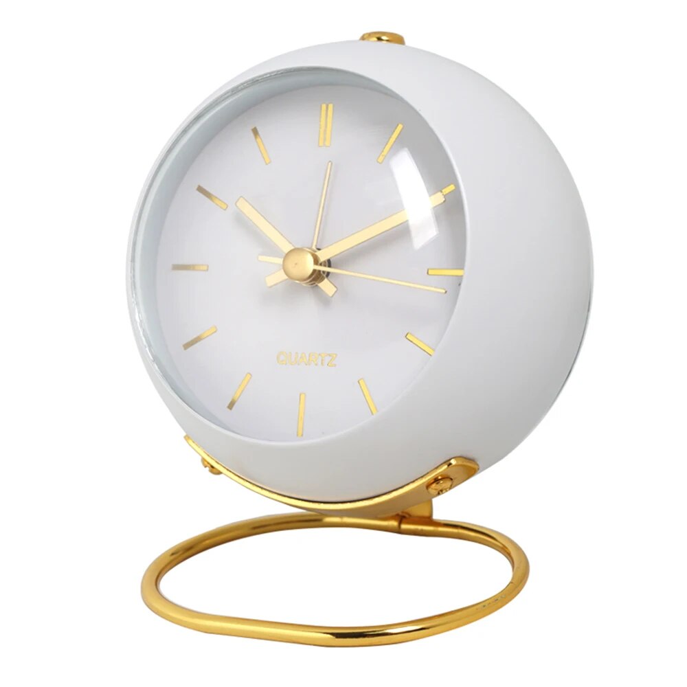 Nordic Analog Desk Clock – Minimalist Metal Table Clock with Night Light for Bedroom & Office