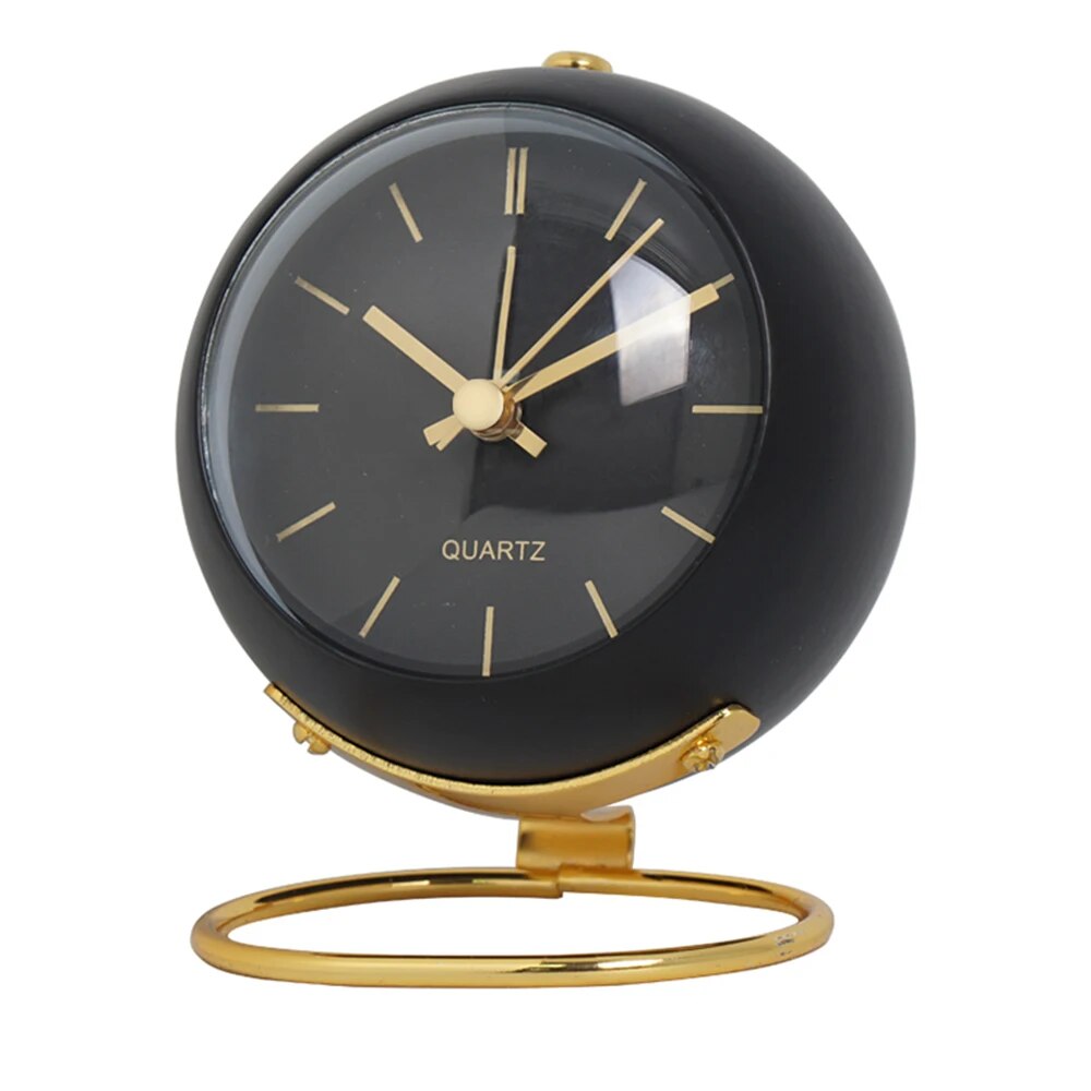 Nordic Analog Desk Clock – Minimalist Metal Table Clock with Night Light for Bedroom & Office