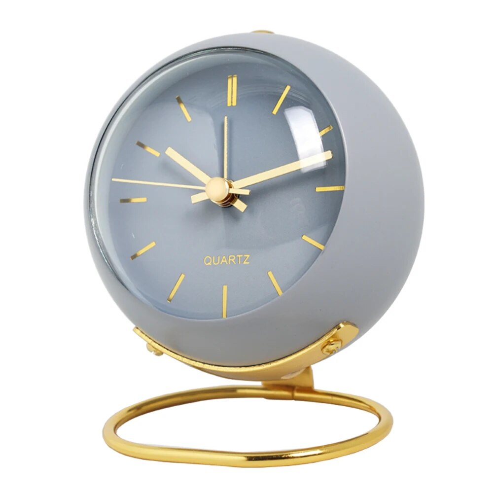 Nordic Analog Desk Clock – Minimalist Metal Table Clock with Night Light for Bedroom & Office