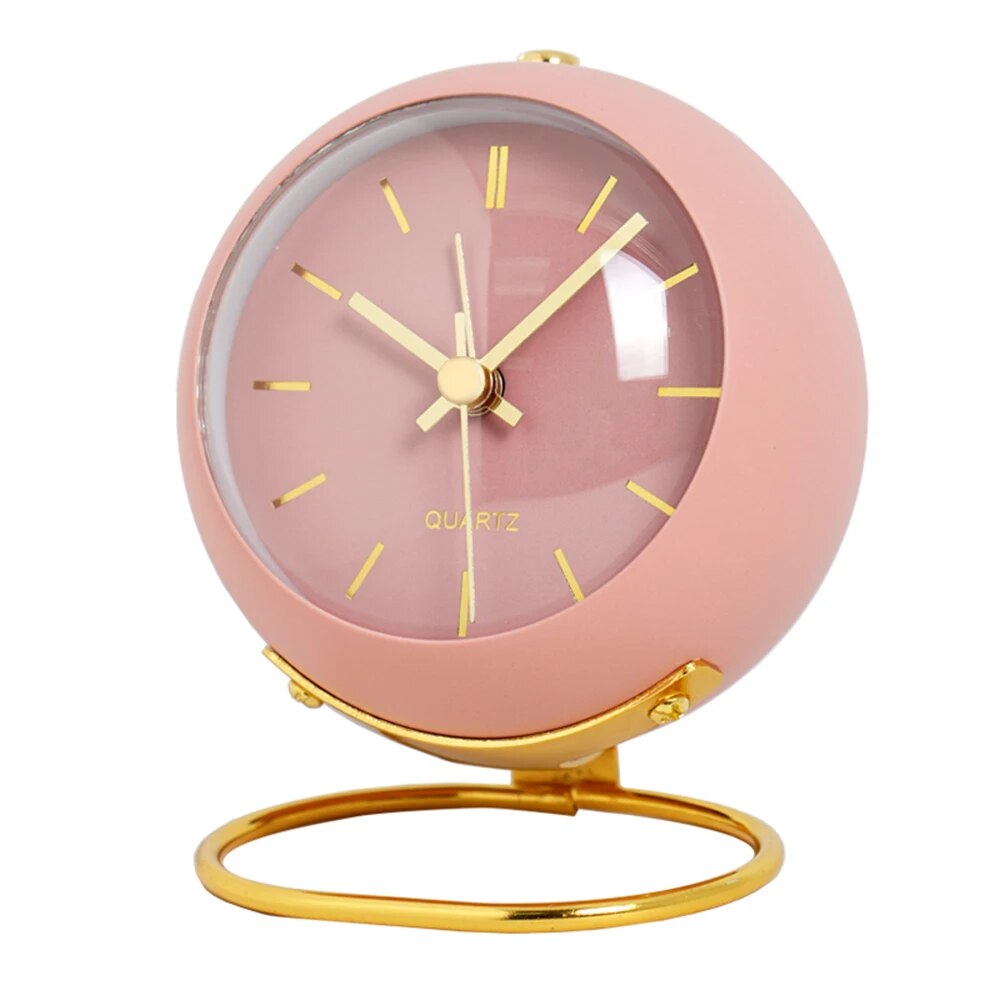 Nordic Analog Desk Clock – Minimalist Metal Table Clock with Night Light for Bedroom & Office