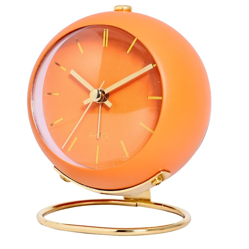 Nordic Analog Desk Clock – Minimalist Metal Table Clock with Night Light for Bedroom & Office