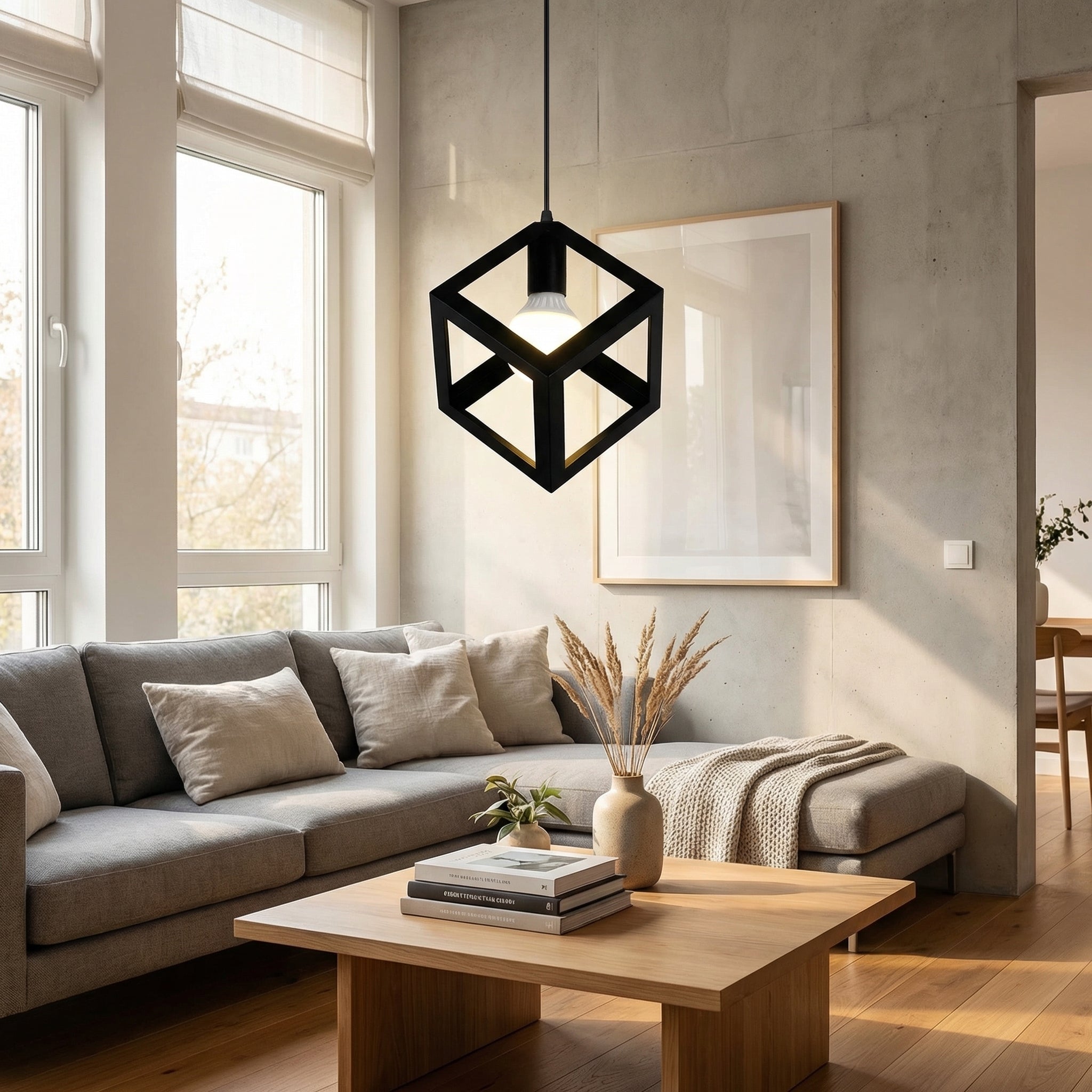 Pendant Light Iron Black Cube Open Frame Ceiling Mounted