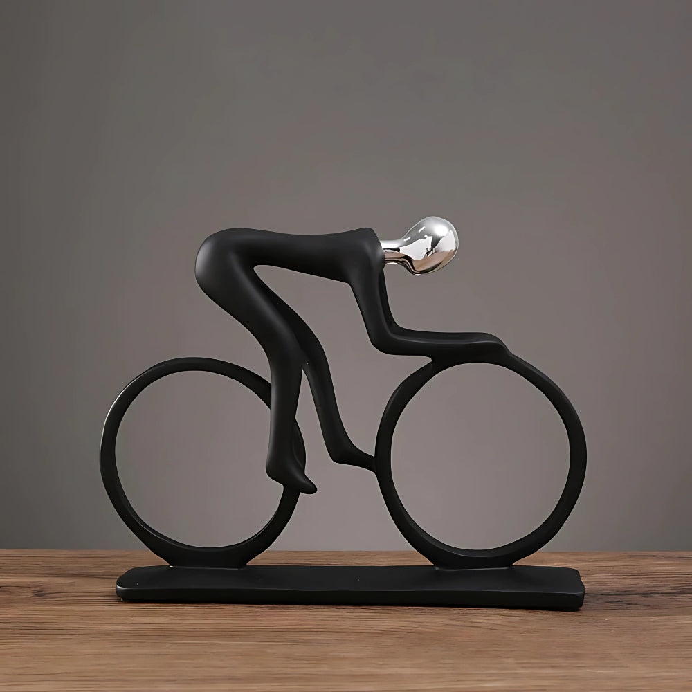 Decorative Sculpture Cyclist Figure Black and Gold Finish