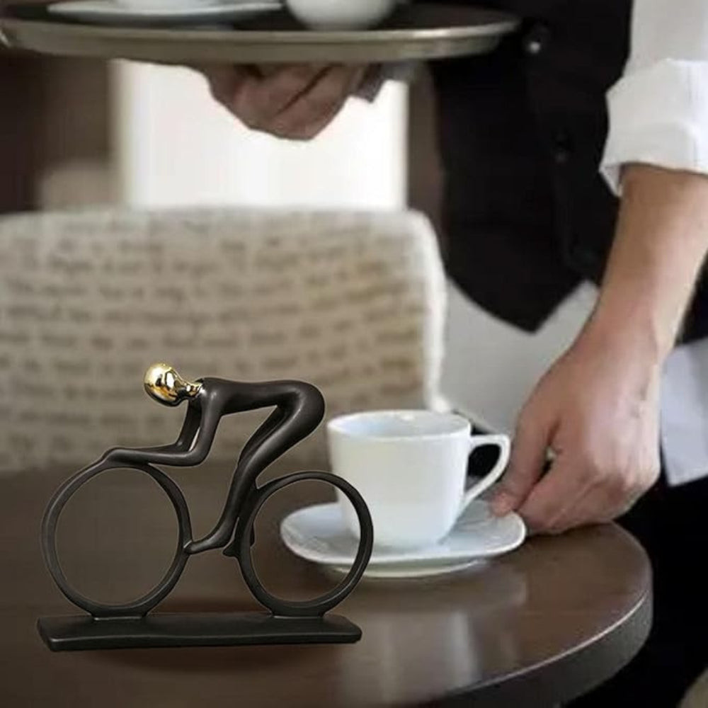 Decorative Sculpture Cyclist Figure Black and Gold Finish