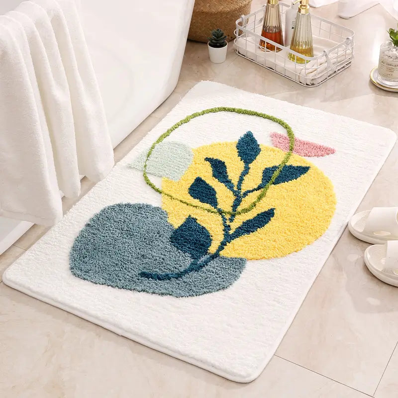 Flocked Bath Mat, 40x60cm 50x80cm Sizes, Non-Slip Base, Leaf Pattern