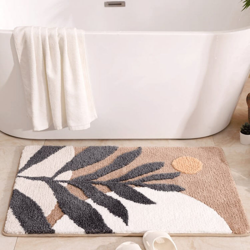 Flocked Bath Mat, 40x60cm 50x80cm Sizes, Non-Slip Base, Leaf Pattern