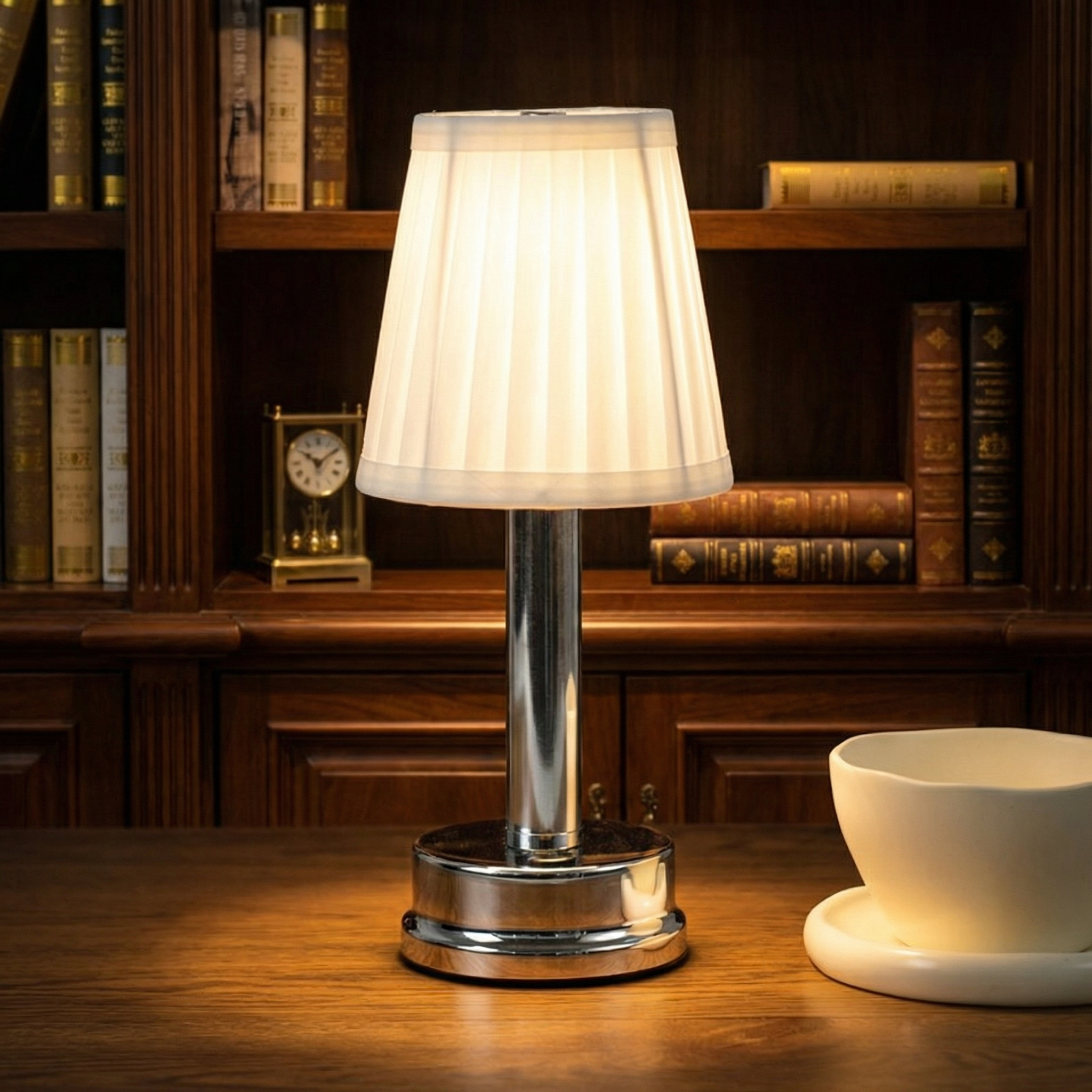 Nordic LED Rechargeable Table Lamp Fabric Shade Metal Base Touch Control USB Charging