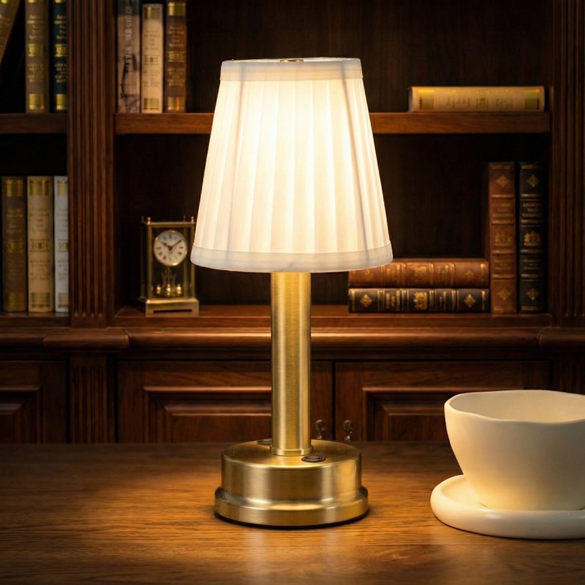Nordic LED Rechargeable Table Lamp Fabric Shade Metal Base Touch Control USB Charging