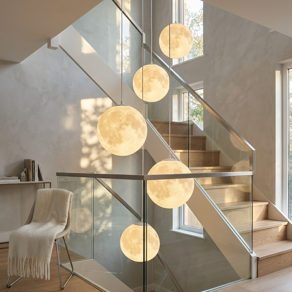 Pendant Light Adjustable Cable Moon Calming Ambient Design