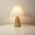 Pleated Shade Bedside Lamp, Rattan Base, LED Light Source, Adjustable Color Temperature