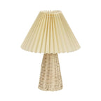 Pleated Shade Bedside Lamp, Rattan Base, LED Light Source, Adjustable Color Temperature