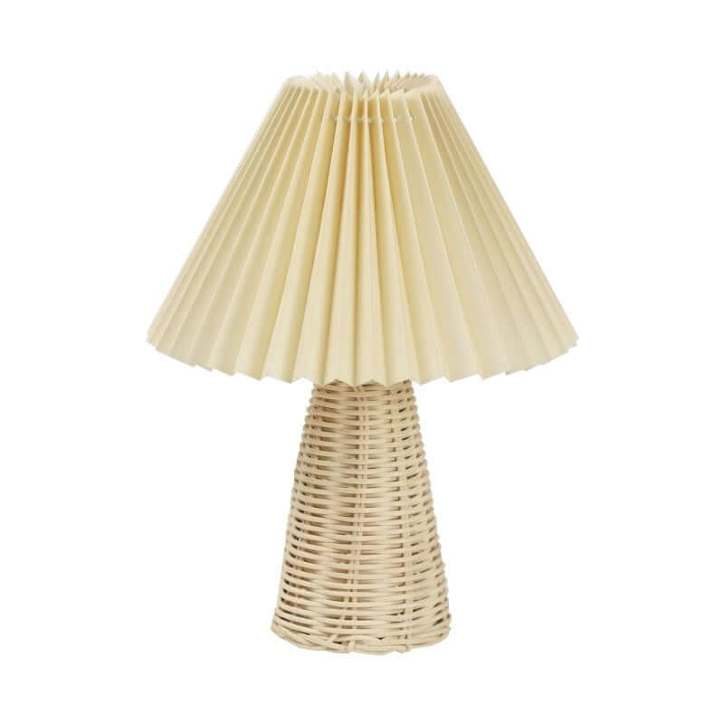 Pleated Shade Bedside Lamp, Rattan Base, LED Light Source, Adjustable Color Temperature