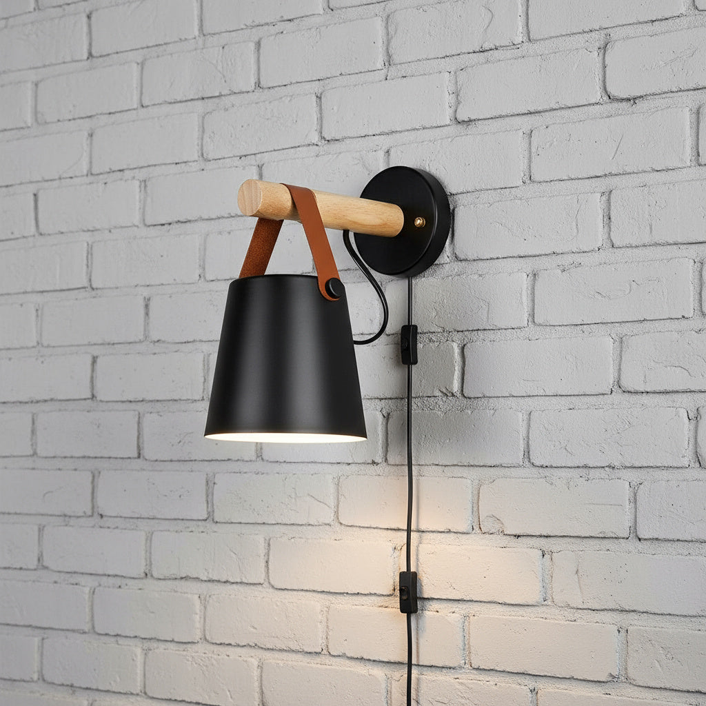 Wall Light Nordic Wooden Base Plug In Indoor Black White