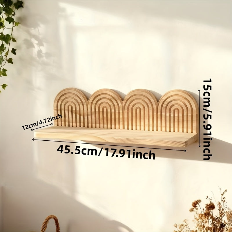 NordischBogen: Wall Shelf Wood – decorative, floating & hanging in minimalist arch design for living room & bedroom