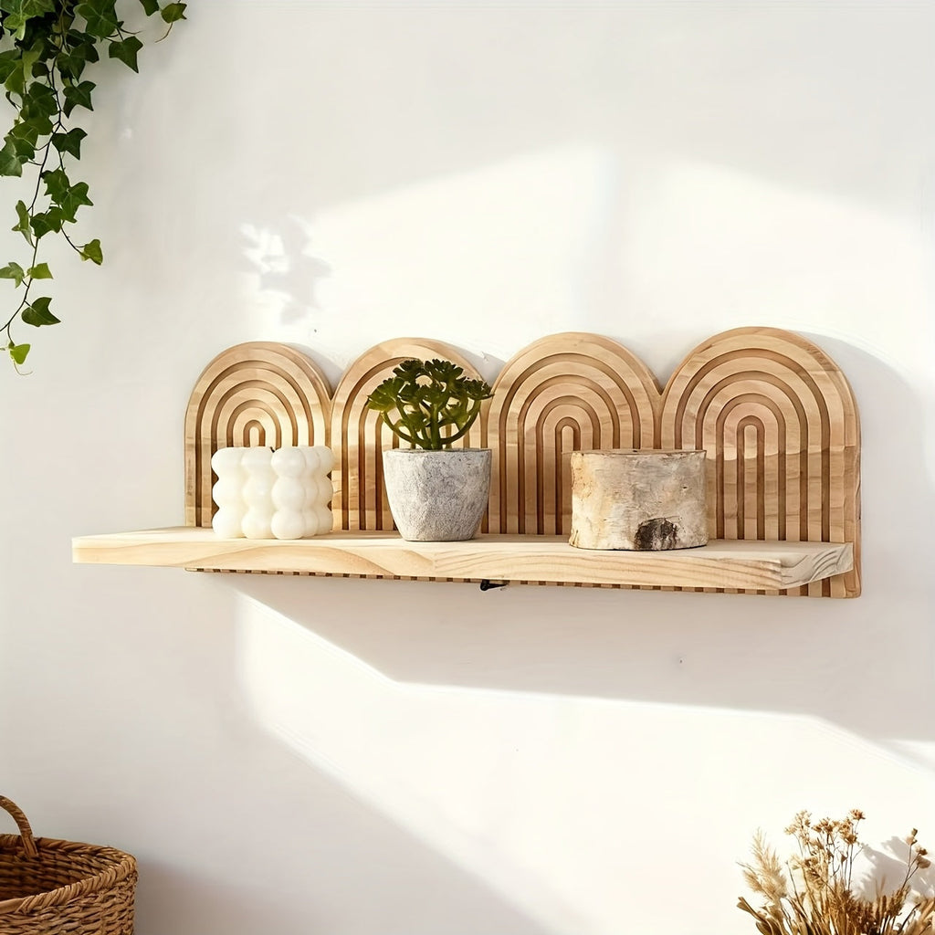NordischBogen: Wall Shelf Wood – decorative, floating & hanging in minimalist arch design for living room & bedroom