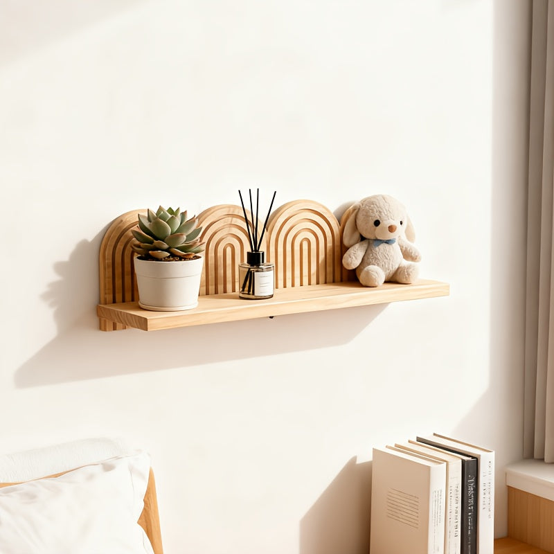 NordischBogen: Wall Shelf Wood – decorative, floating & hanging in minimalist arch design for living room & bedroom
