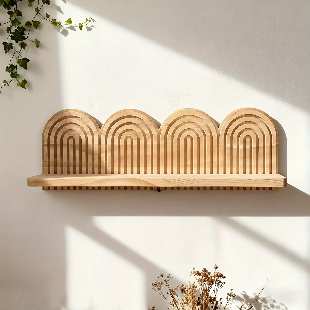 NordischBogen: Wall Shelf Wood – decorative, floating & hanging in minimalist arch design for living room & bedroom