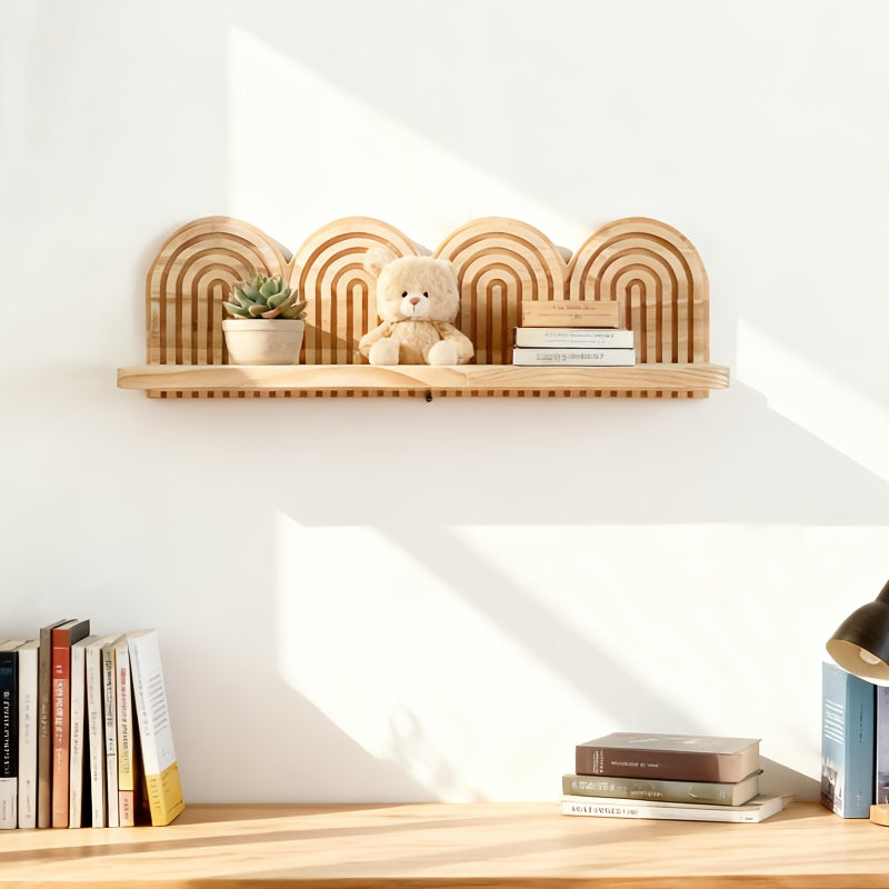 NordischBogen: Wall Shelf Wood – decorative, floating & hanging in minimalist arch design for living room & bedroom