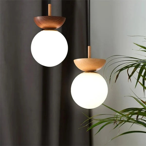 Nordiva: Pendant Light Made of Metal & Glass with Wood Look – for Scandinavian Living Spaces & Offices