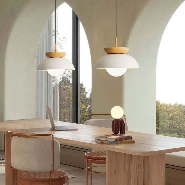 Nordiva: Pendant Light Made of Metal & Glass with Wood Look – for Scandinavian Living Spaces & Offices