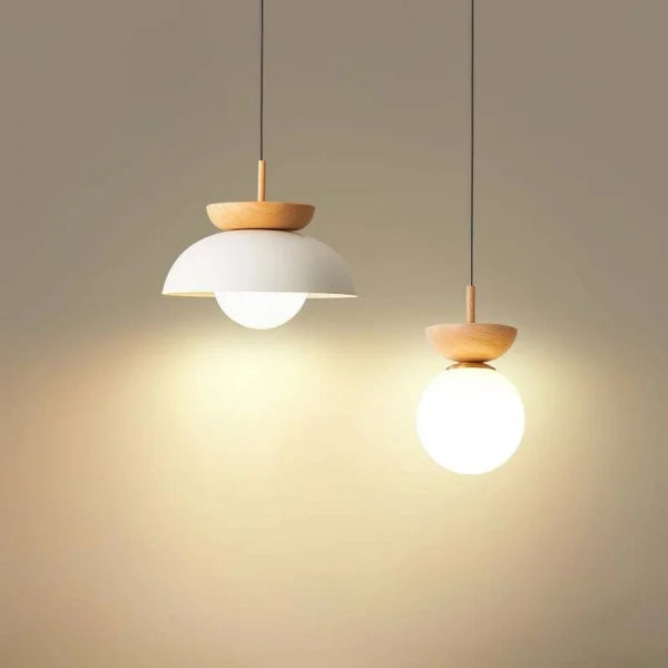 Nordiva: Pendant Light Made of Metal & Glass with Wood Look – for Scandinavian Living Spaces & Offices