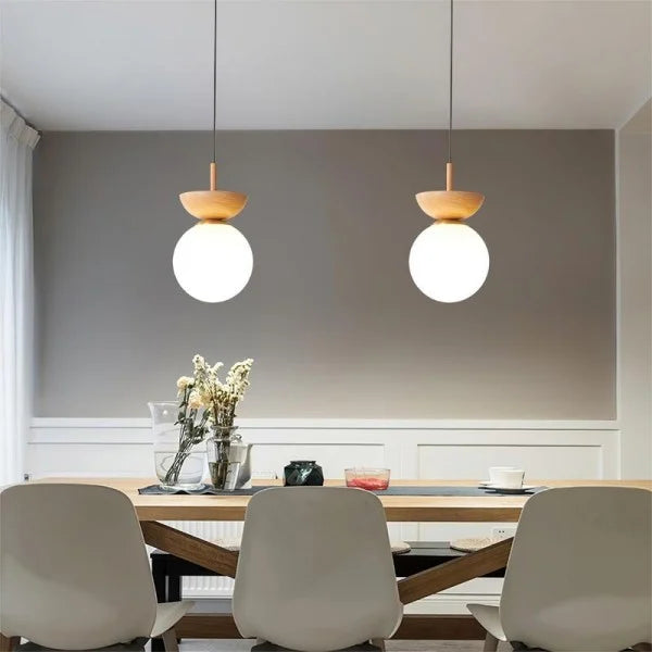 Nordiva: Pendant Light Made of Metal & Glass with Wood Look – for Scandinavian Living Spaces & Offices