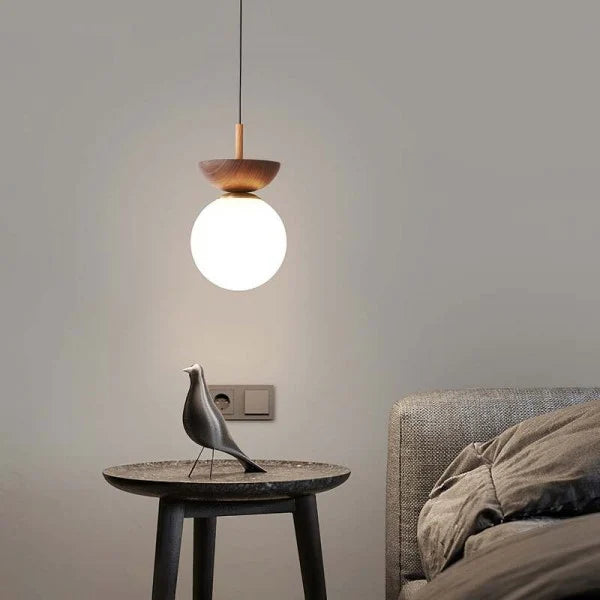 Nordiva: Pendant Light Made of Metal & Glass with Wood Look – for Scandinavian Living Spaces & Offices