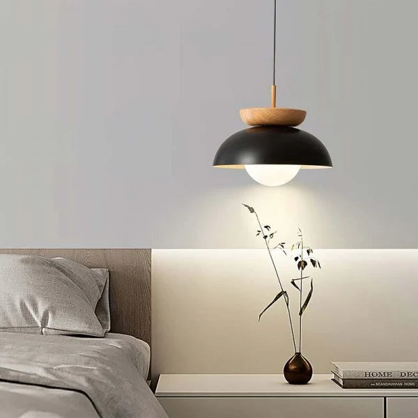 Nordiva: Pendant Light Made of Metal & Glass with Wood Look – for Scandinavian Living Spaces & Offices